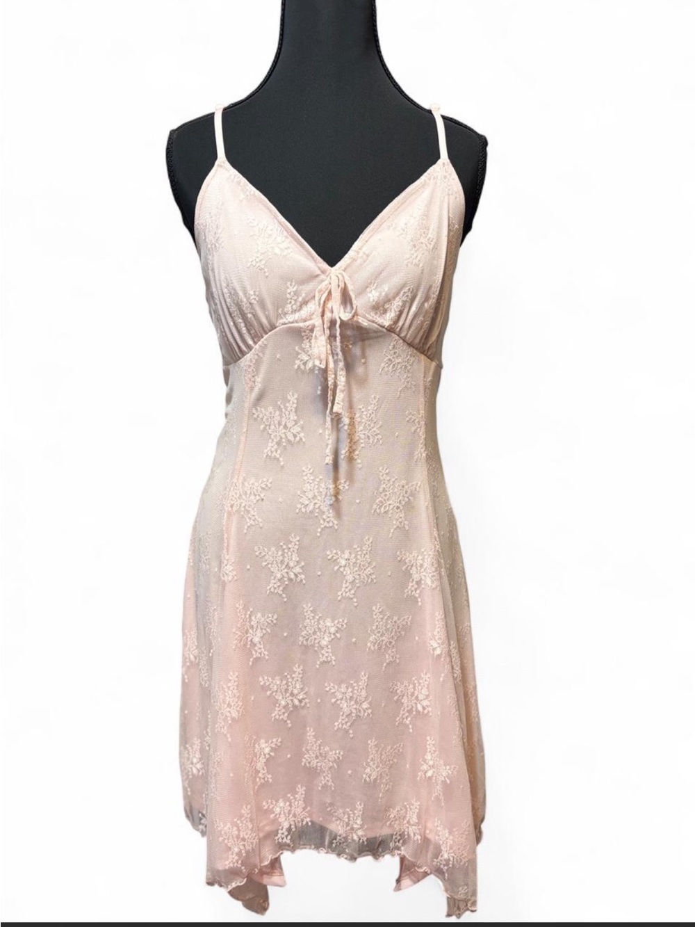 Light Blush Lace Slip Mini Dress with Tie Front